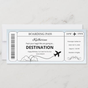 Custom Voucher, Surprise Trip Boarding Pass Ticket Invitation