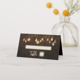 Custom w/ Industrial Bricks, Edison Lights Place Card
