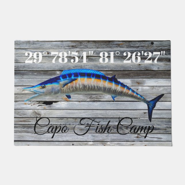 Custom Wahoo Door Mat with Lat and Long (Front)