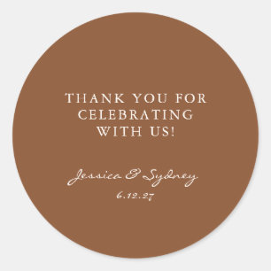 Custom Warm Brown Rustic Thank You Wedding Classic Round Sticker