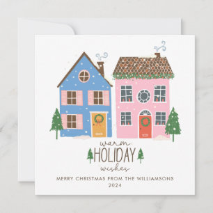 Custom Warm Holiday Wishes Cozy Winter Village Card