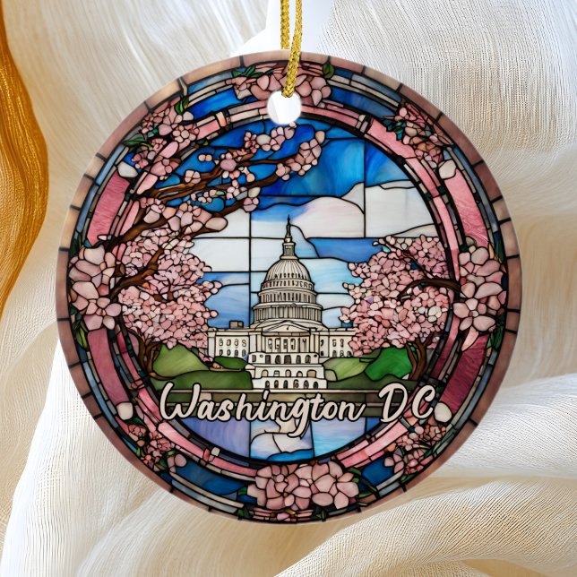 Custom Washington DC Dated Cherry Blossom  Ceramic Ornament (Creator Uploaded)