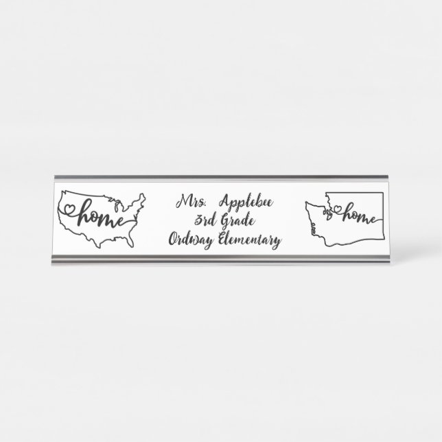 Custom Washington State US Home Line Art Desk Name Plate (Front)