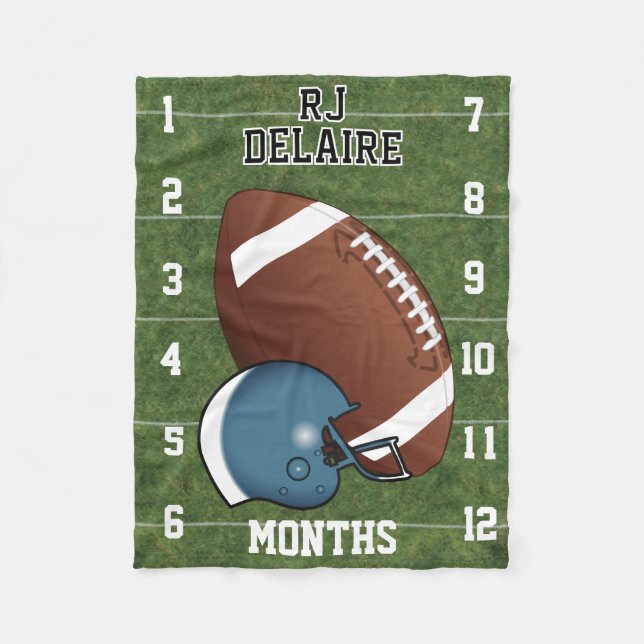 Custom- Watch Me Grow 👶 - Sport Football 🏈- Blue Fleece Blanket (Front)