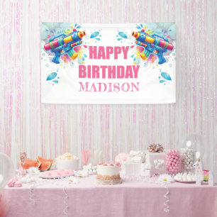 Custom Water Gun Summer Girl Birthday Banner