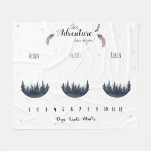 Custom Watercolor adventure triplets milestone Fleece Blanket