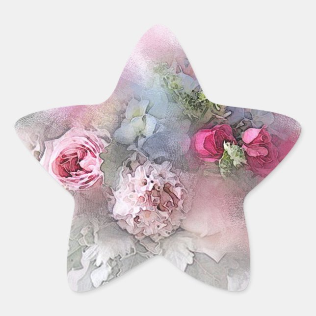 Custom Watercolor Art Pink Red Roses Blank Star Sticker (Front)
