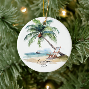 Custom Watercolor Beach  Ceramic Ornament