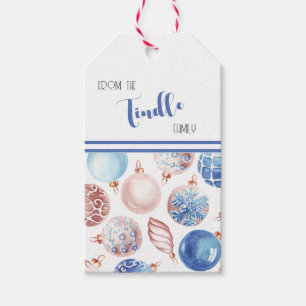 Custom Watercolor Blue Ornaments Christmas Holiday Gift Tags
