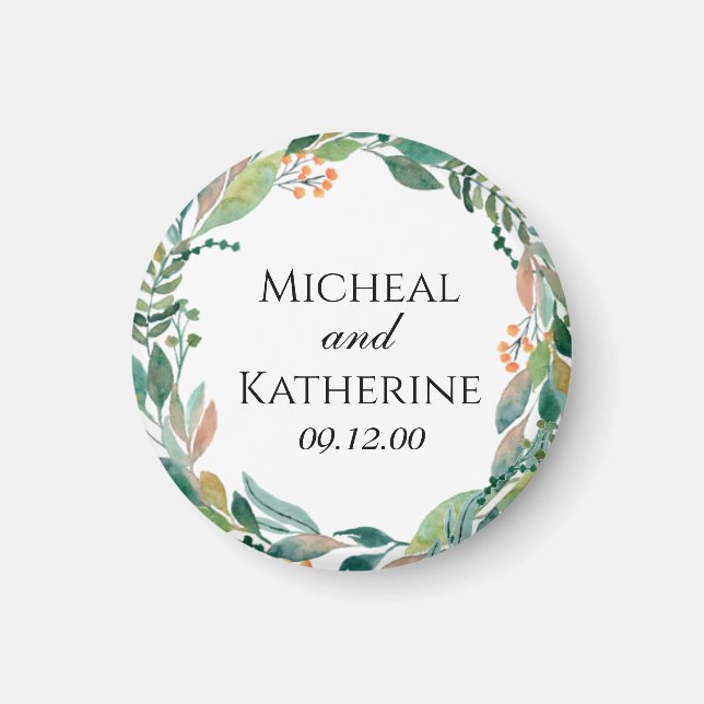 Custom Watercolor Botanical Wreath Magnet (Front)