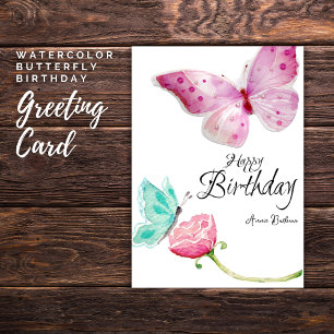 Custom Watercolor Butterfly Birthday Card
