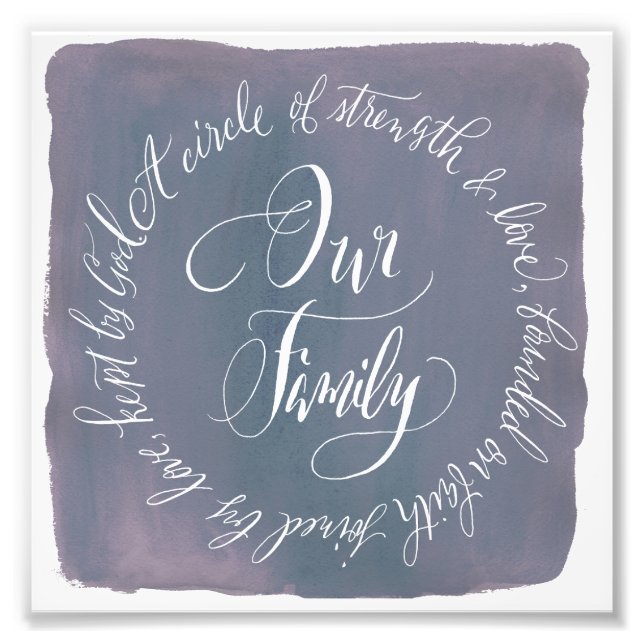 Custom Watercolor Calligraphy Print | 6 x 6 Family (Front)