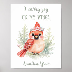Custom Watercolor Cardinal Woodland Animal Nursery Poster