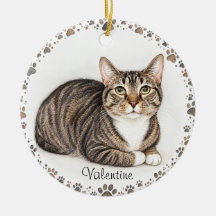 Custom Watercolor Cat Portrait with Paw Print Bord