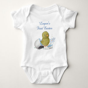 Custom Watercolor Chick Egg First Easter Boy Baby Bodysuit