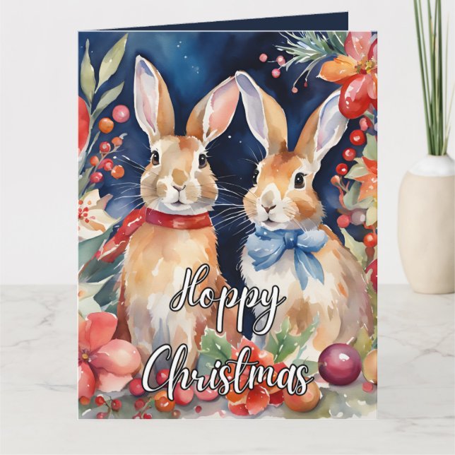 Custom Watercolor Christmas Bunny Rabbit Card (Front)