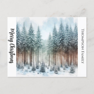 Custom watercolor Christmas pine forest Postcard