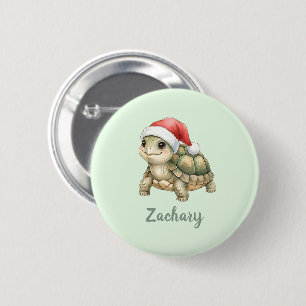 Custom Watercolor Christmas Tortoise Santa Hat 2 Inch Round Button