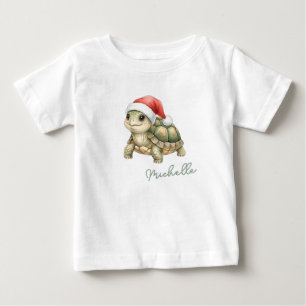 Custom Watercolor Christmas Tortoise Santa Hat Baby T-Shirt