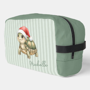 Custom Watercolor Christmas Tortoise Santa Hat Dopp Kit