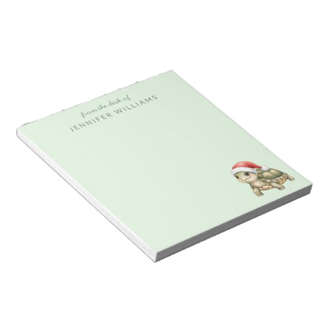 Custom Watercolor Christmas Tortoise Santa Hat Notepad (Angled)