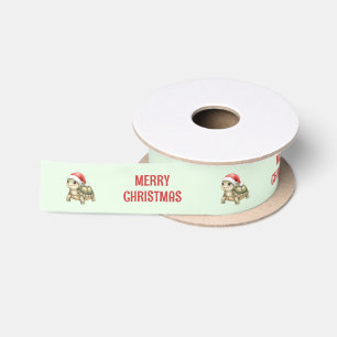 Custom Watercolor Christmas Tortoise Santa Hat Satin Ribbon