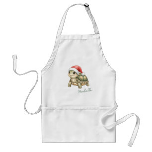 Custom Watercolor Christmas Tortoise Santa Hat Standard Apron