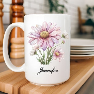 Custom Watercolor Daisies Floral Gift Mug for Her