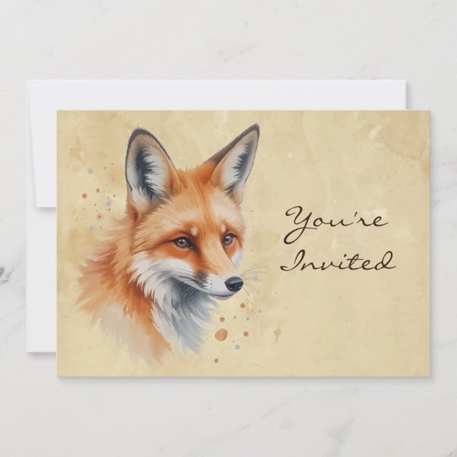 Custom Watercolor Dated, Fox Animal Birthday Party Invitation (Front)