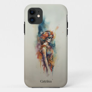 Custom Watercolor Día de los Muertos Catrina iPhone 11 Case