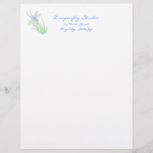 Custom Watercolor Dragonfly in Blue and Green Letterhead