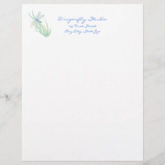 Custom Watercolor Dragonfly in Blue and Green Letterhead