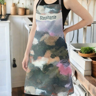 Custom watercolor earth brown grey purple abstract apron