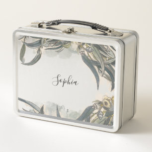 Custom Watercolor Eucalyptus Leaves Greenery  Metal Lunch Box