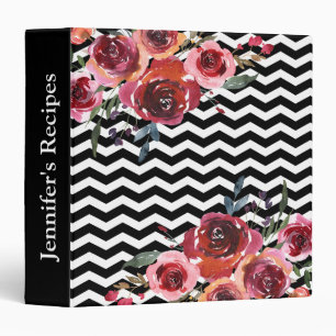 Custom Watercolor Floral Chevron Recipe Binder