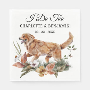 Custom Watercolor Floral  Dog Wedding  Napkin