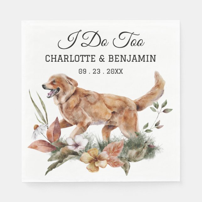 Custom Watercolor Floral  Dog Wedding  Napkin (Front)