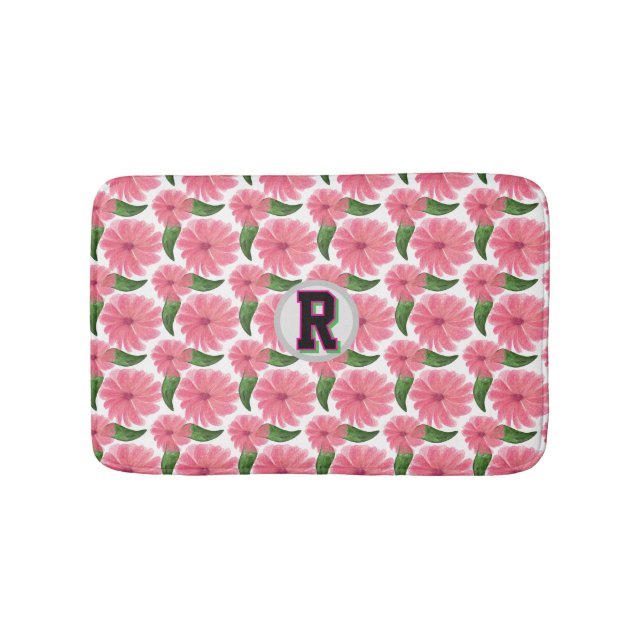 Custom Watercolor floral pattern  Bath Mat (Front)