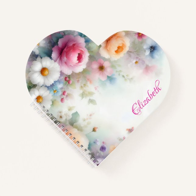 Custom Watercolor Floral Template Colorful Names Notebook (Front)