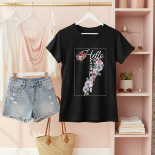 Custom Watercolor Floral Typography Hello Summer T-Shirt