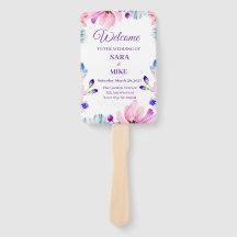 Custom Watercolor Floral Wedding Schedule Hand Fan