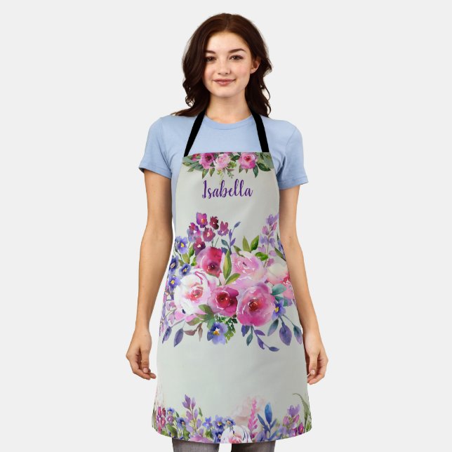 Custom Watercolor Flowers Apron (Worn)