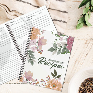 Custom Watercolor Flowers Recipe  Notebook