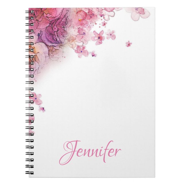 Custom Watercolor Flowers Roses Elegant Modern Notebook (Front)