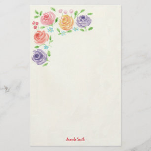 Custom Watercolor Flowers Stationery