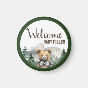 Custom Watercolor Forest, Teddy Bear, Baby Shower Magnet