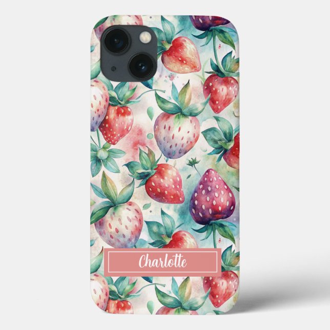 Custom Watercolor Fresh Strawberries Case-Mate iPhone Case (Back)