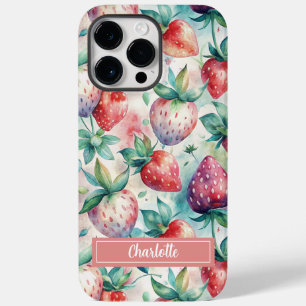 Custom Watercolor Fresh Strawberries Case-Mate iPhone 14 Pro Max Case