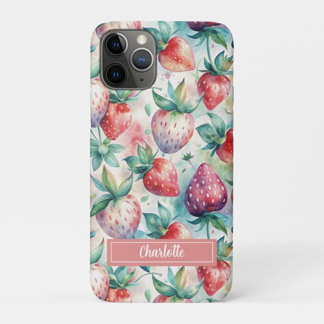 Custom Watercolor Fresh Strawberries Case-Mate iPhone Case (Back)