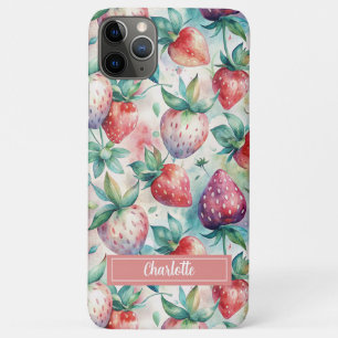 Custom Watercolor Fresh Strawberries iPhone 11 Pro Max Case